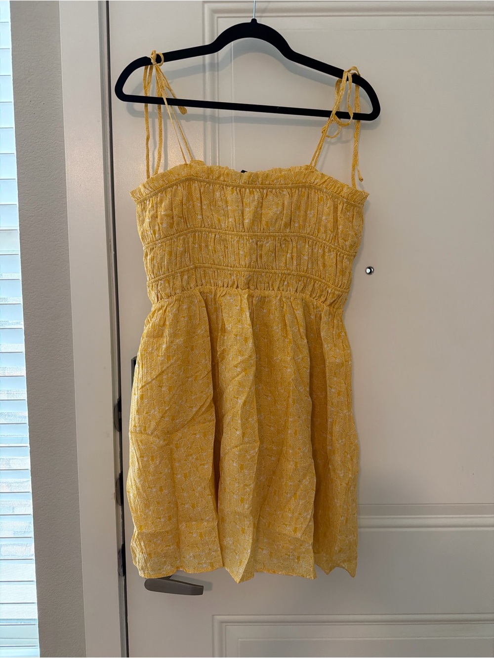 Forever 21 Yellow Smocked Mini Dress with Tie Straps